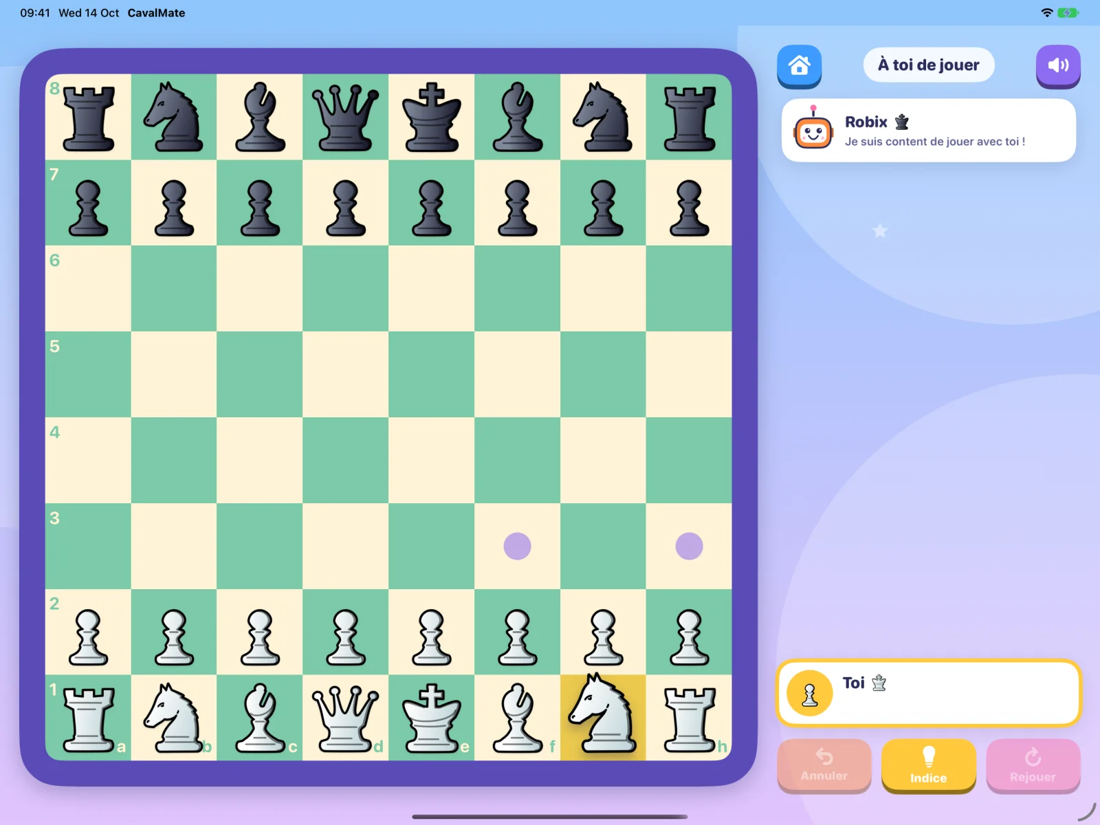 Une partie contre Robix sur iPad, en paysage